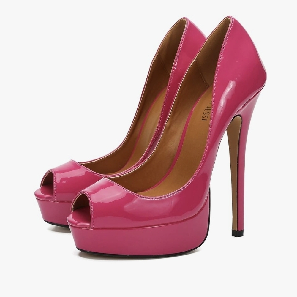 Unisex Hot Pink Peep-Toe Platform Heels